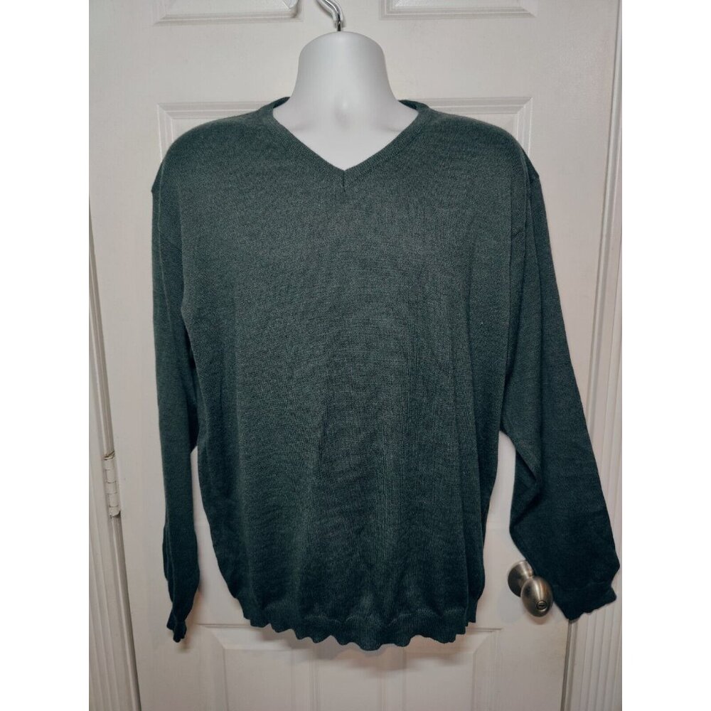 Brandini Green V-Neck Men's/Unisex Italian 100% Merino Wool Sweater L‎